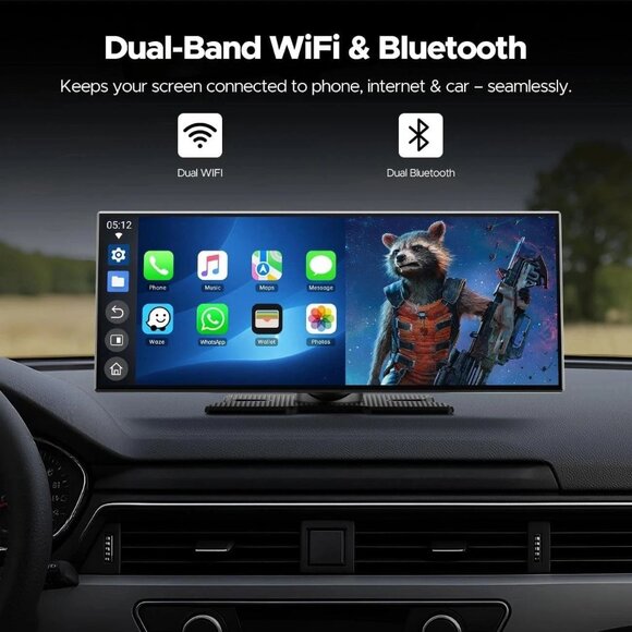 10.25" Wireless CarPlay Screen w/Youtube Netflix Video Portable Car Stereo Radio - Picture 8 of 8